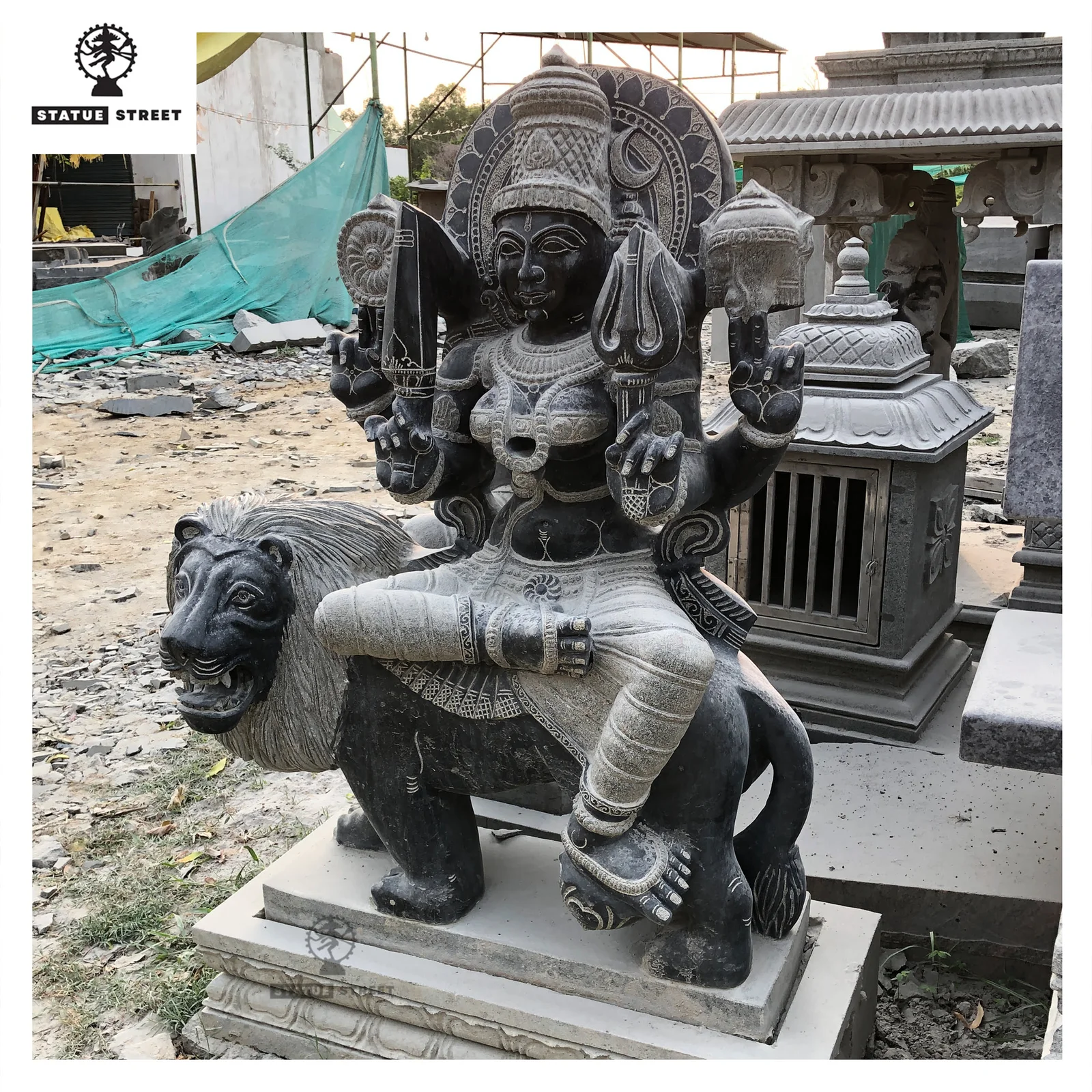 Big Mariamman Sitting On Lion 5Ft Sculpture - Image 3