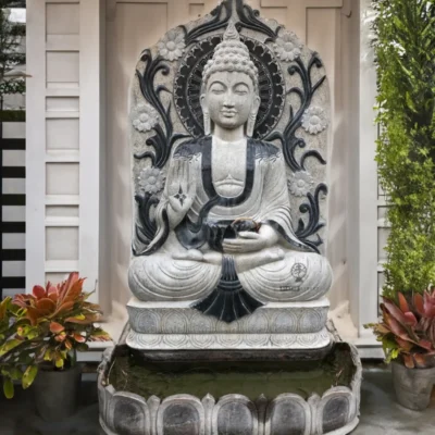 Buddha Statue With Serene Waterfall Feature 6ft | Granite Stone
