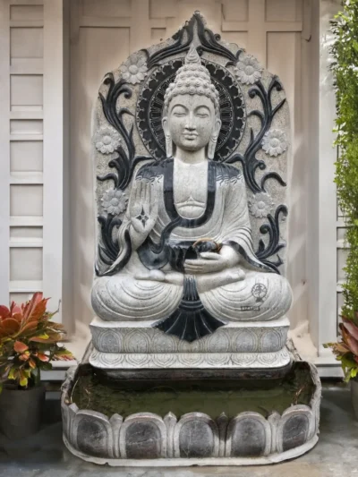 Buddha Statue With Serene Waterfall Feature 6ft | Granite Stone