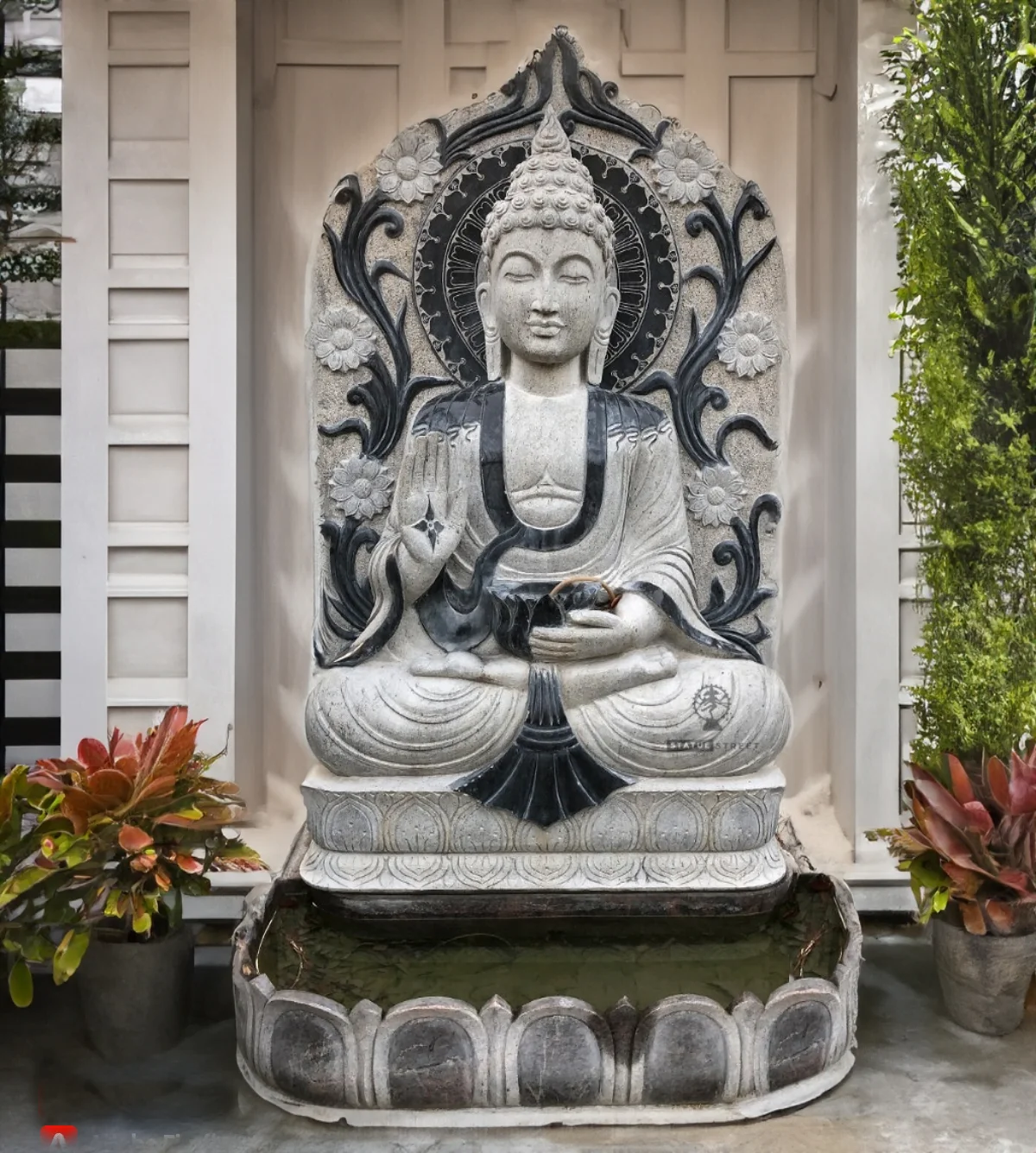 Buddha Statue With Serene Waterfall Feature 6ft | Granite Stone