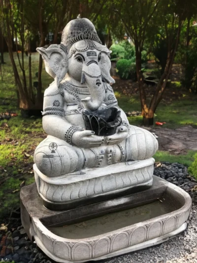 Ganesha Statue with Cascading Water Feature 4ft | Granite Stone