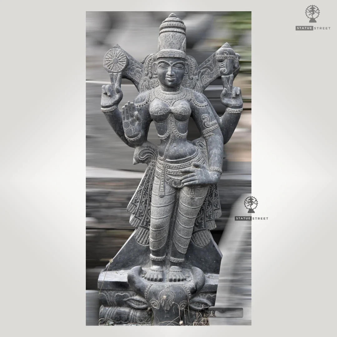 Vishnu Durgai With Buffalo Head 3ft Sculpture | Granite Stone - Image 3