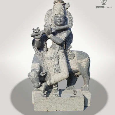 Lord Krishna With Cow 2ft | Granite Stone