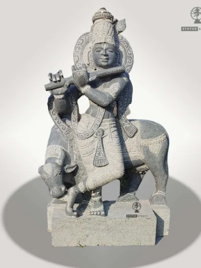 Lord Krishna With Cow 2ft | Granite Stone