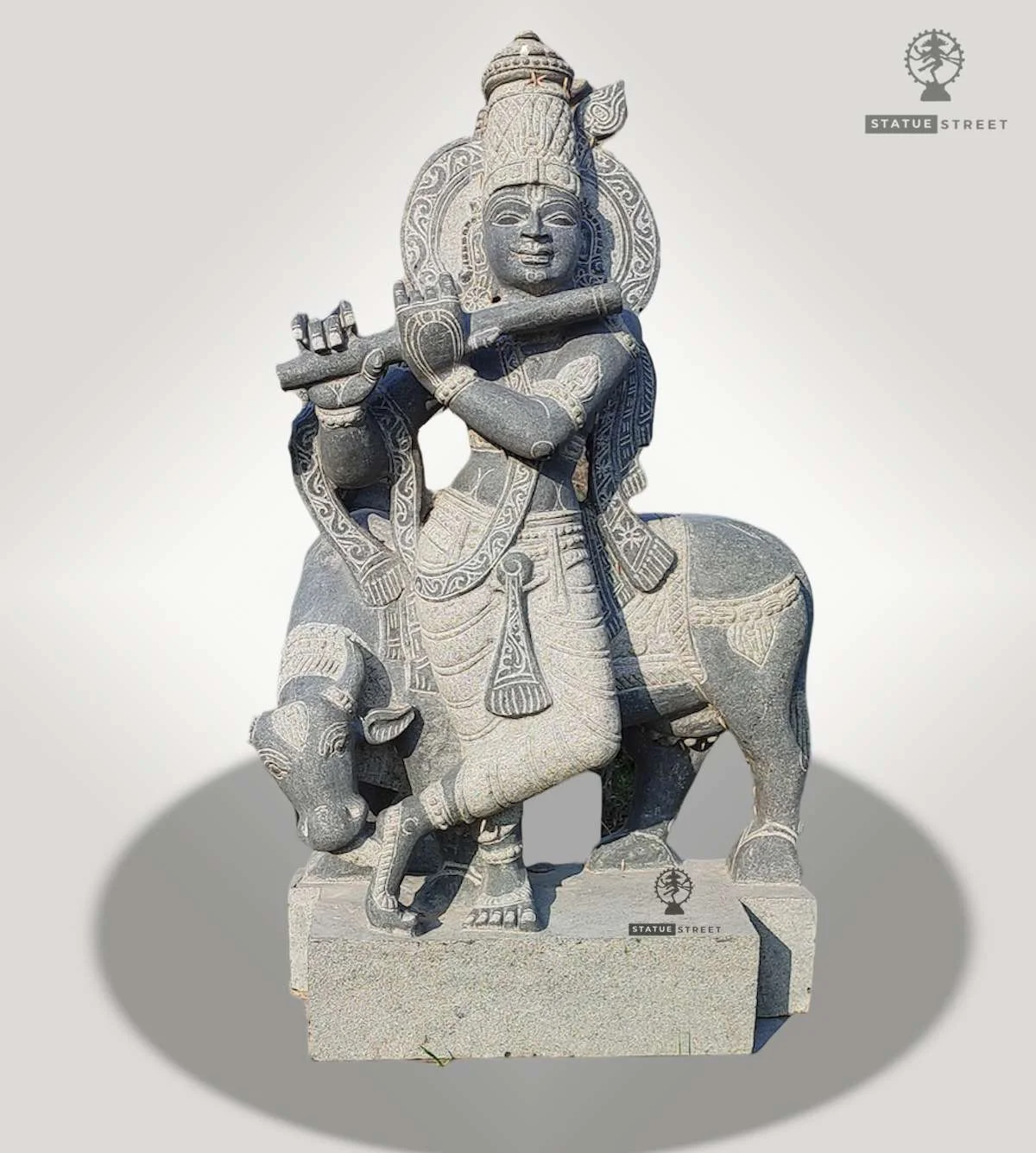 Lord Krishna With Cow 2ft | Granite Stone