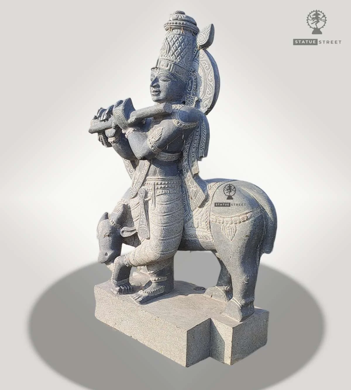 Lord Krishna With Cow 2ft | Granite Stone - Image 2