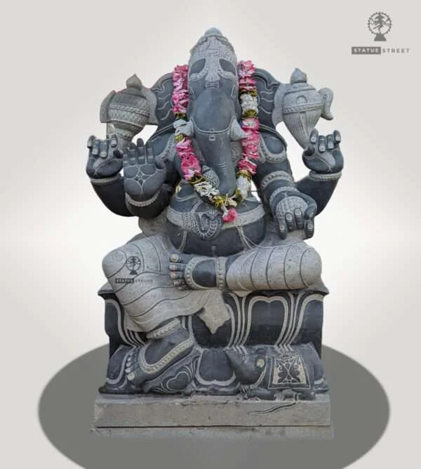 Ganesha 3ft Sitting Sculpture | Granite Stone - Image 4