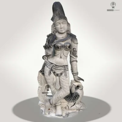Welcome Lady Figurine Sculpture 4 ft | Granite Stone