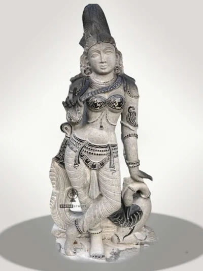 Welcome Lady Figurine Sculpture 4 ft | Granite Stone