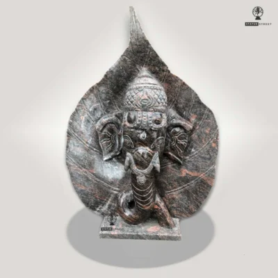 Lord Ganesha With Leaf Decorative Stone Sculpture